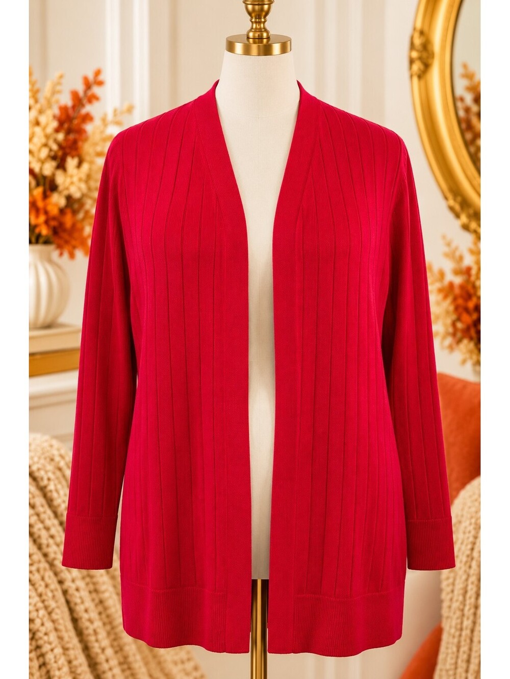 Lane Bryant Red Ribbed Open Front Cardigan Plus Size 18/20 Long Sleeve